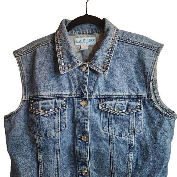 L.A. Blues Vintage Embellished Cotton Denim Vest Pleated Size XL One Of A Kind - Picture 4 of 14